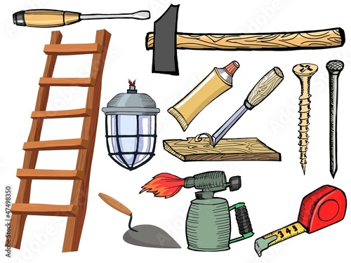 Set of hand drawn illustration of the tools