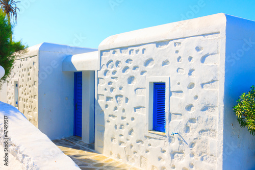 Closeup view of traditional house in Mykonos Island greece Cycla photo