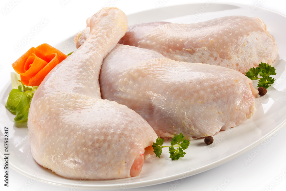Raw chicken legs on white background Raw chicken legs on white background