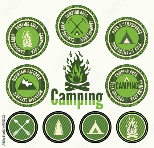Set of retro camping badges and labels