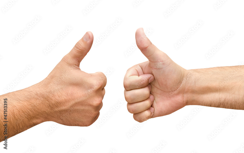 Two male hands with thumbs up ok