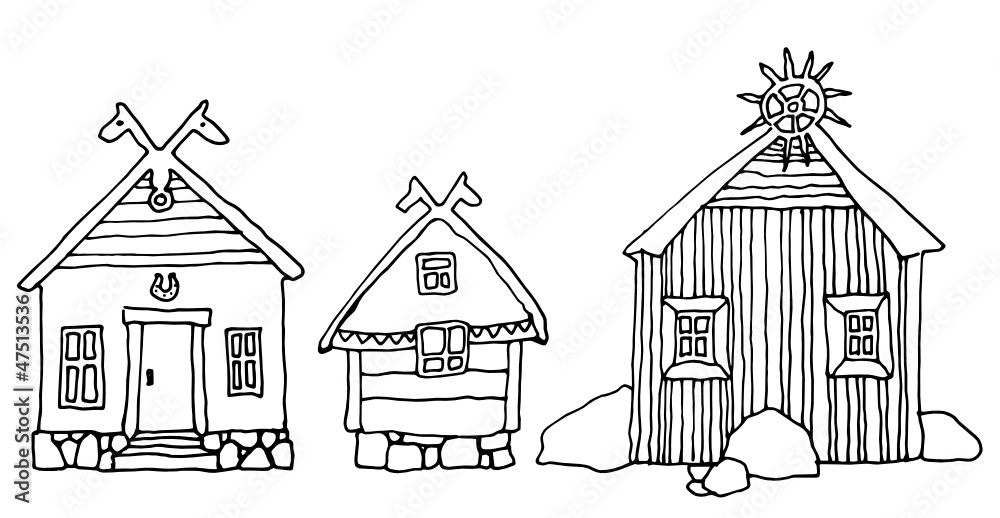 Cartoon hand drawing houses frame