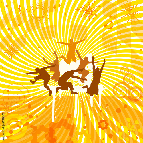Fancy orange background with silhouettes of dancers. eps10