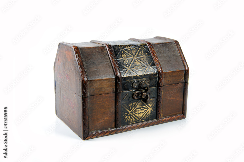 Treasure wooden chest isolated on white background Treasure wooden chest isolated on white background