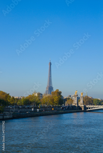 Eiffel tower over Alexandre III Bridge, Paris