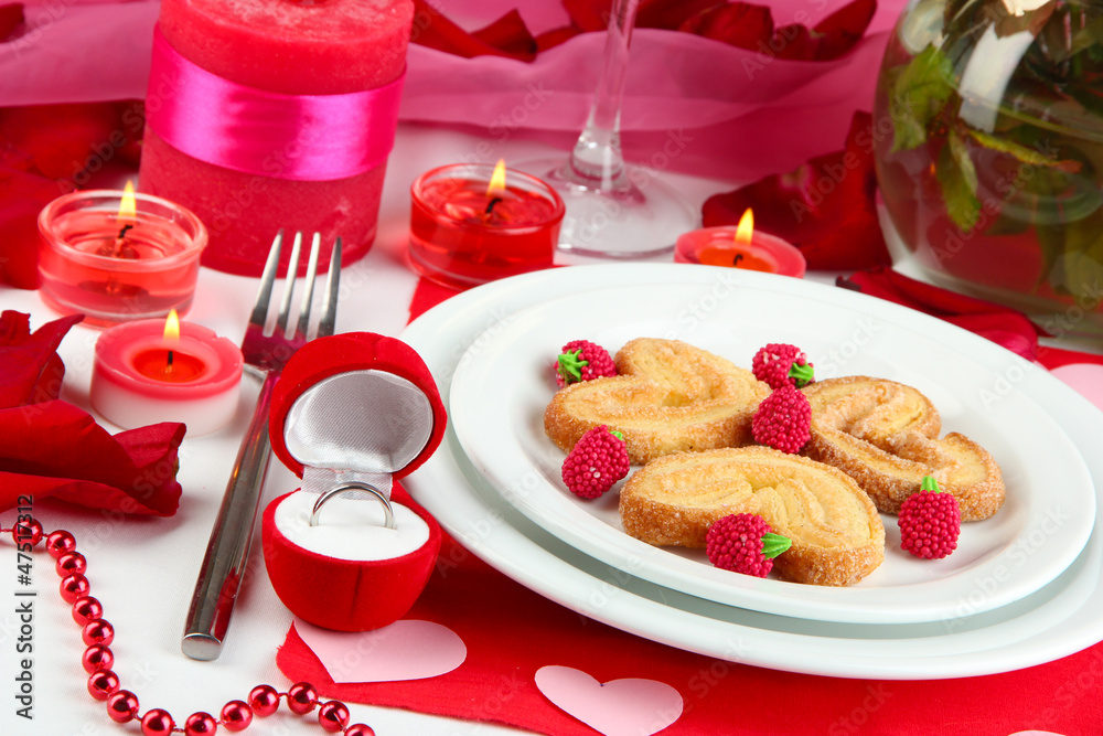 Table setting in honor of Valentine's Day close-up Table setting in honor of Valentine's Day close-up