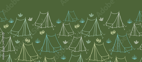 Vector camp tents horizontal seamless pattern background