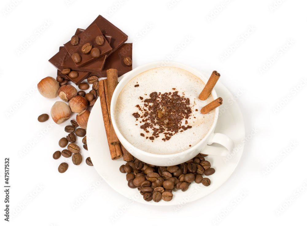 cup of coffee with chocolate and cinnamon cup of coffee with chocolate and cinnamon