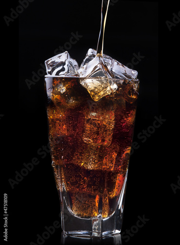 Fresh cola drink background with ice