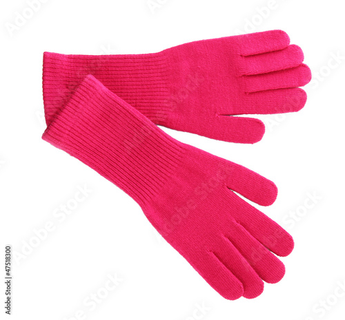 woman knitted gloves, isolated on white photo