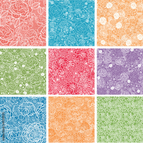 Fototapeta Naklejka Na Ścianę i Meble -  Set Of Nine Floral Lace Seamless Patterns Backgrounds