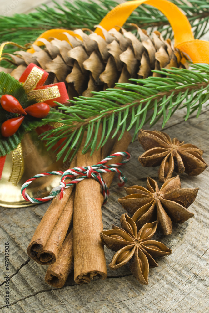 Christmas decoration over old wood background Christmas decoration over old wood background