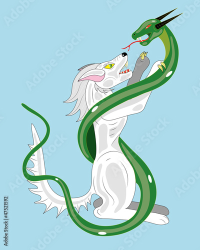 White wolf and snake.