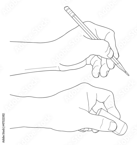 Human hands with pencil and eraser