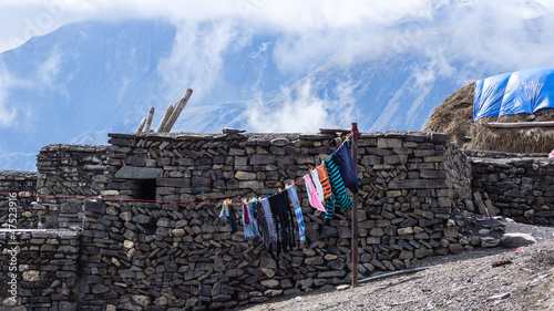 Laundry drying in the wind,  Xinaliq, Great Caucasus Mountains photo