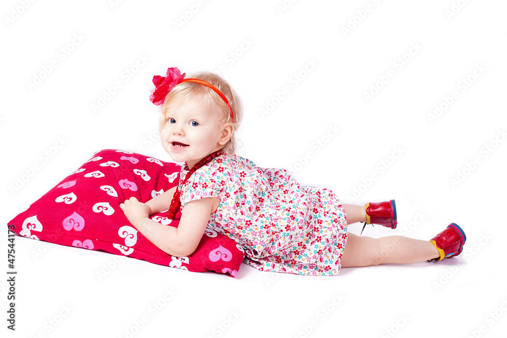Lovely baby play with a large pillow, Stodio