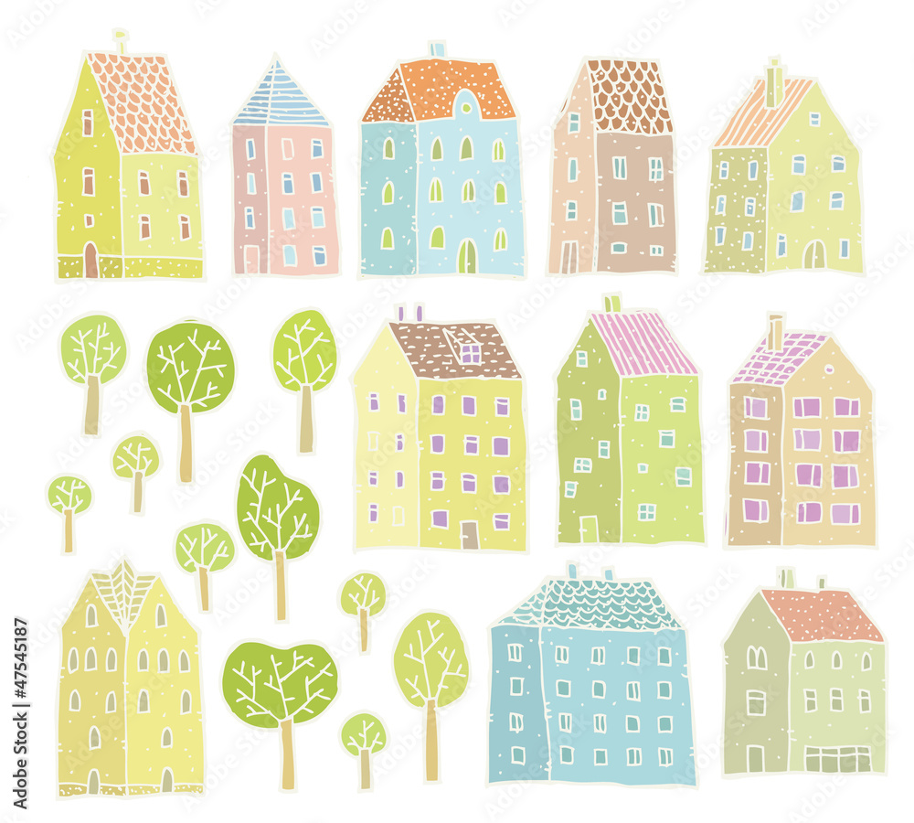 Houses and Trees collection: set of isolated elements