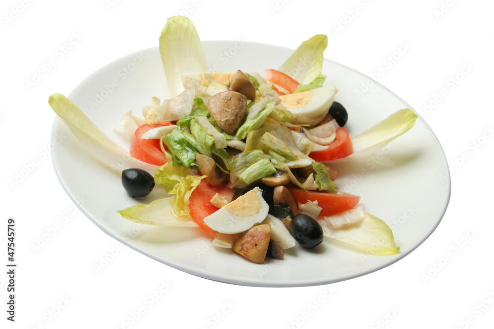 salad with mushrooms, eggs, tomatoes and olives salad with mushrooms, eggs, tomatoes and olives
