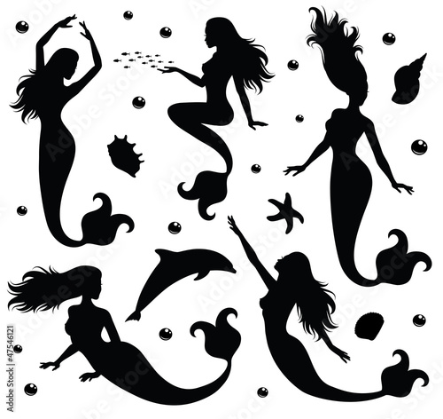 Photo Collections of vector silhouettes of a mermaid