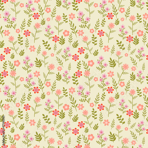 Seamless floral pattern with pink flowers