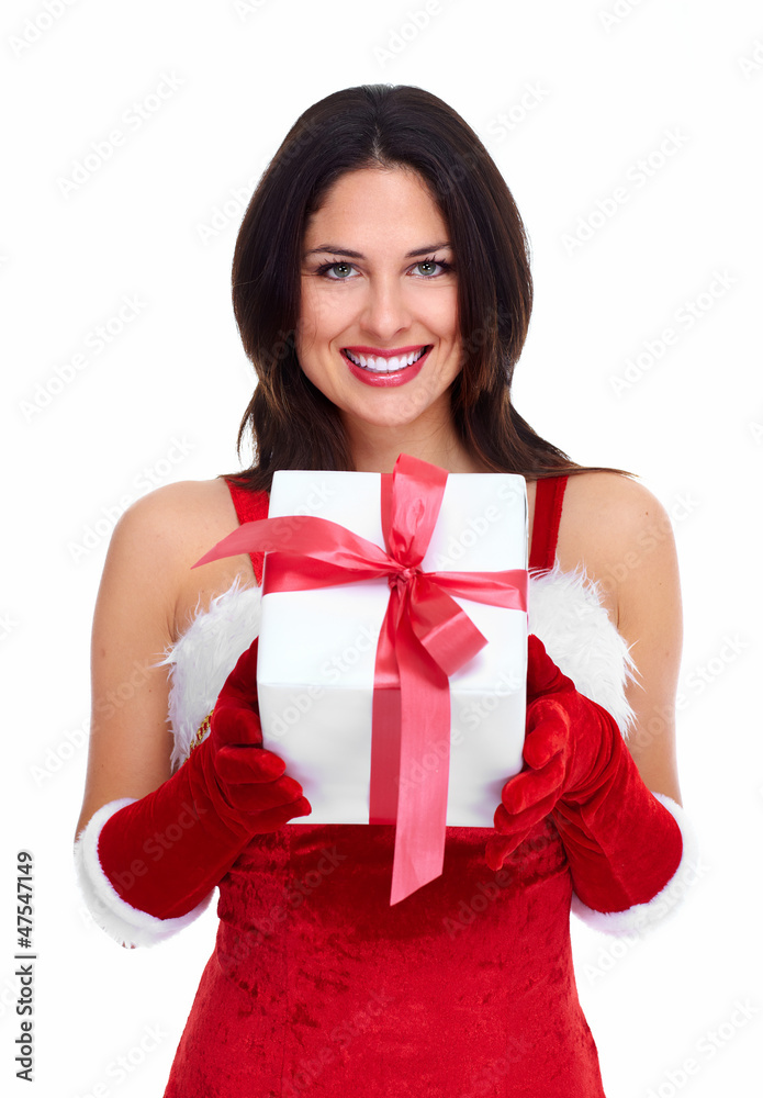 Santa helper Christmas girl with a present. Santa helper Christmas girl with a present.