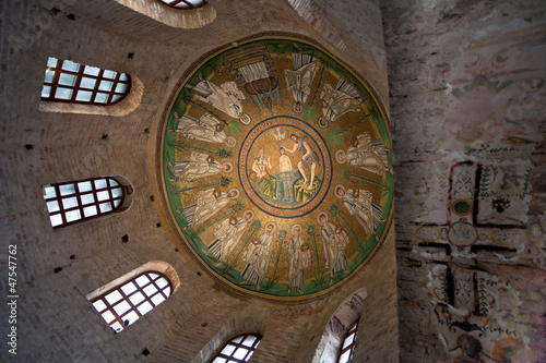 Ceiling Mosaic of the Arian Baptistery and ancient christian cro