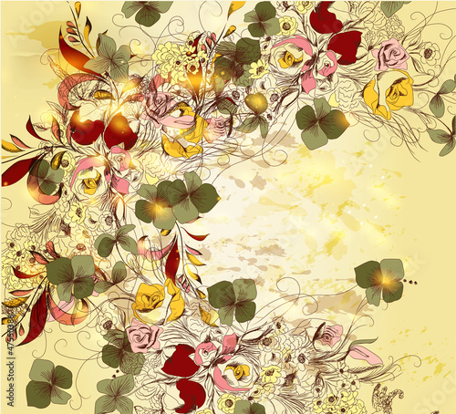 hand drawn floral background in vintage style