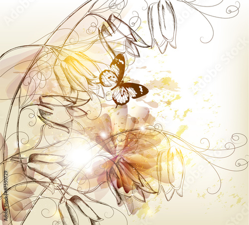 Shiny background with tulips in vintage style