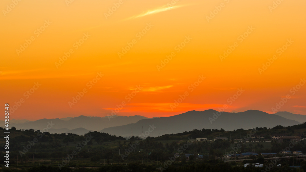 After sunset and mountain background