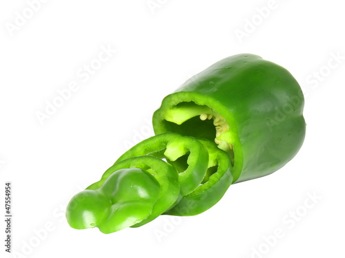 Cutting  sweet pepper on white . Isolated