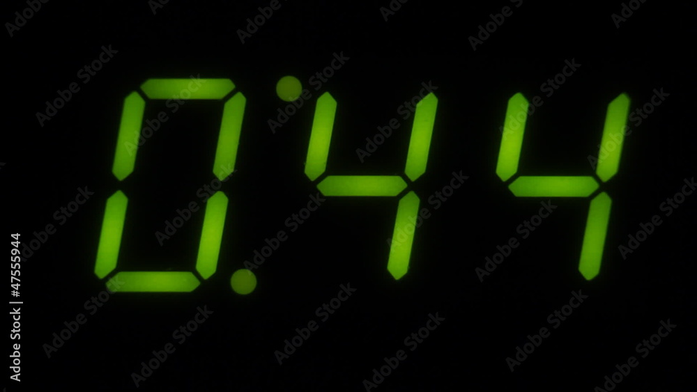 A green LED digital countdown clock. One minute A green LED digital countdown clock. One minute