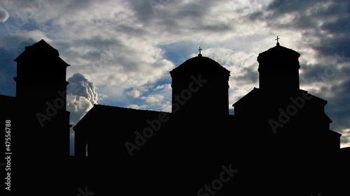 Macedonia Treskavec Monastery and church clouds photo