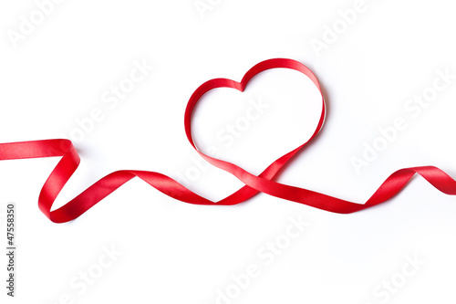 Red heart ribbon, isolated on white