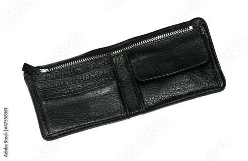 Black leather wallet isolated on white background.