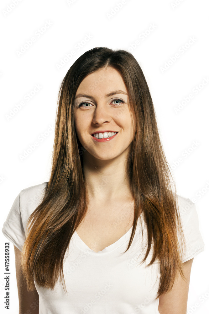 beautiful young woman in white t-shirt posing in studio beautiful young woman in white t-shirt posing in studio