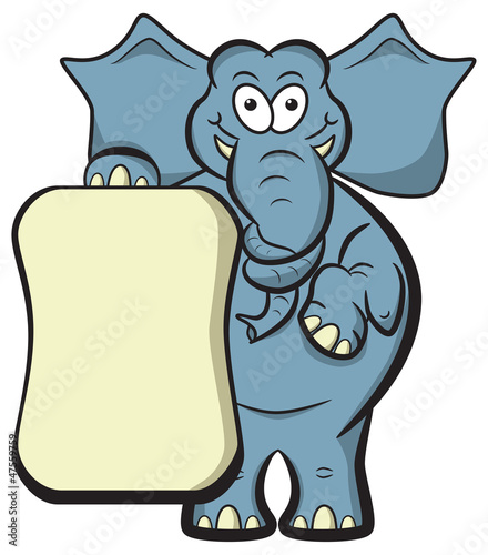Elephant illustration with knotted trunk and blank placard.