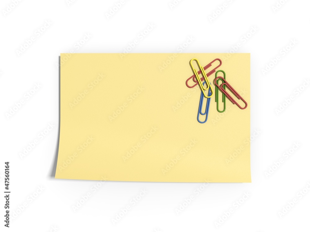 Yellow note with paperclips Yellow note with paperclips