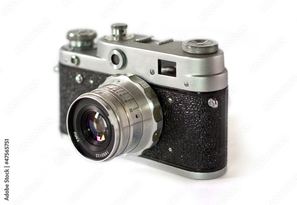 Old film camera with lens macro shot