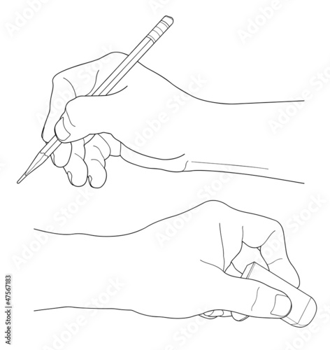 Human hands with pencil and eraser