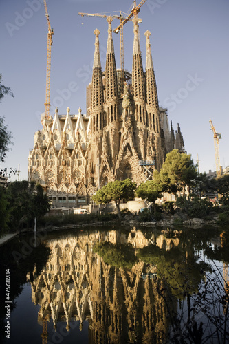 Sagrada familia vertical view with beautiful reflections