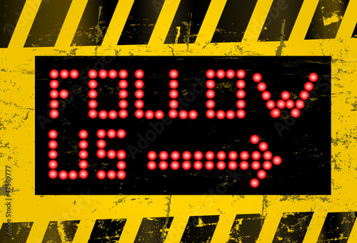 grungy "Follow Me" social media sign or button, industrial style