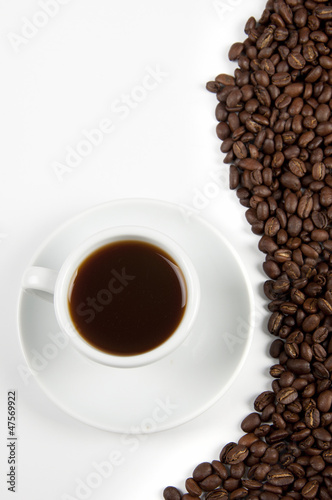 coffee seeds and cup