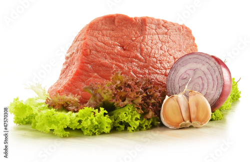 Composition with piece of beef meat and lettuce Fototapeta