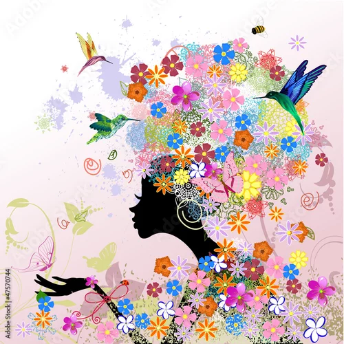 Obraz kwiaty moda dziewczyna