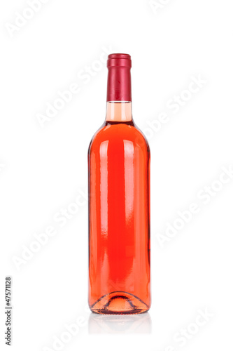 Bottle of rose wine isolated on white background