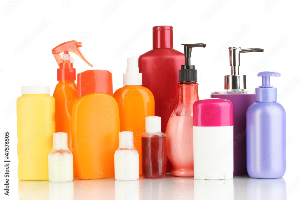 A lot of different cosmetic products for personal care isolated A lot of different cosmetic products for personal care isolated