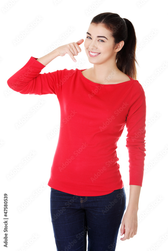 Young happy woman gesturing Young happy woman gesturing