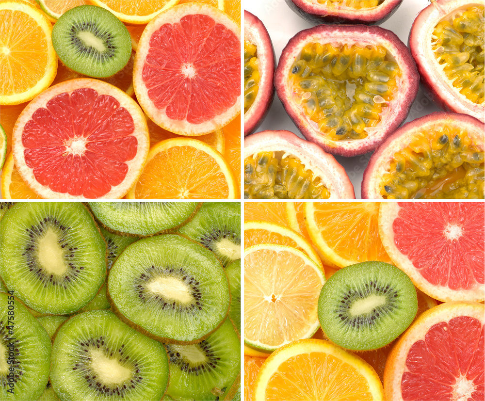 Close up sliced citrus collage Close up sliced citrus collage