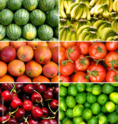 Fototapeta Naklejka Na Ścianę i Meble -  tropical fruit collage of nine photos