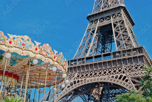 Eiffel Tower (Tour Eiffel), and French carousel, Paris